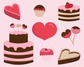 Valentine\'s Day, Set of sweets, cakes, candies, pies, cakepops